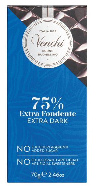 Venchi 75% Extra Fondente - Dunkle Schokolade 75% ohne Zuckerzusatz, 70g